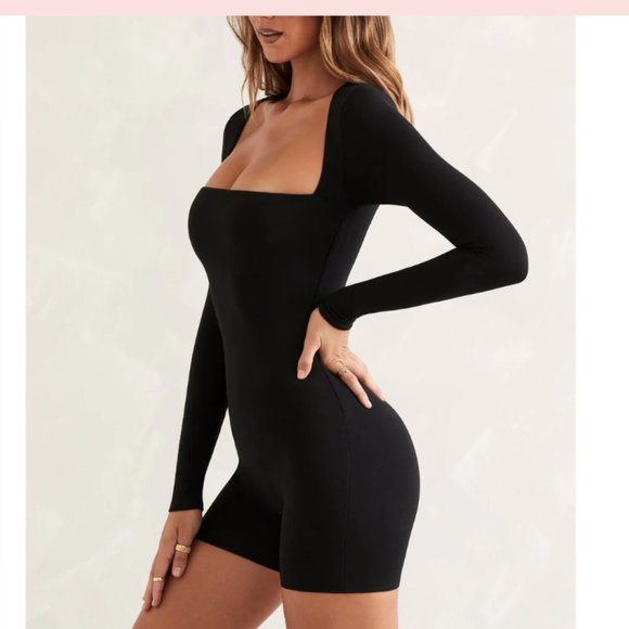 Oh Polly Pants - OH POLLY Rue Long Sleeve Square Neck Unitard in Black